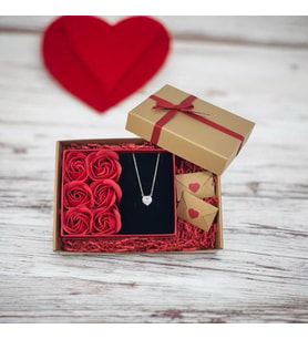 Love Forever Hediye Kutusunda Zirkon Kalpli Çelik Kolye ve Seni Seviyorum Yazlı Notlar