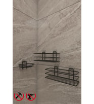 Siyah Yapışkanlı Banyo Rafı TŞ01 (2 Adet) ve Kancalı Katı Sabunluk Banyo Mutfak Seti