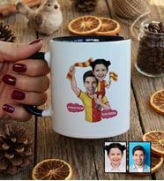 Kişiye Özel Karikatürlü Sarı Kırmızı Taraftar Baba Kız Kupa Bardak Babalar Günü Hediyesi