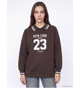 LCW Modest Kahverengi Polo Yaka Oversize Kadın Sweatshirt Tunik