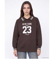 LCW Modest Kahverengi Polo Yaka Oversize Kadın Sweatshirt Tunik