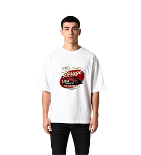Erkek Oversize Tişört Custom Garage Baskılı Klasik Araba Modifikasyon Temalı Rahat Kesim Günlük