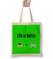 Funny Coffee AND GIMING CAT Drinks Lover Gift Quote Bez Çanta Uzun Saplı