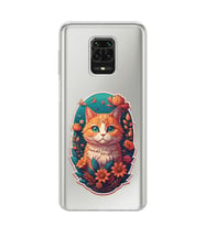 Redmi Note 9 Pro / 9s Uyumlu Çiçek ve Kedi Tasarımlı Şeffaf Telefon Kılıfı