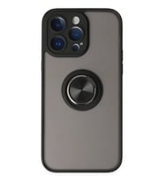 Newface Apple iPhone 14 Pro Kılıf Montreal Yüzüklü Silikon Kapak - Siyah