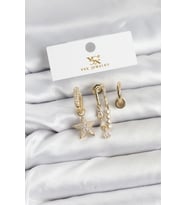 Pirinç Gold Renk Zirkon Taşlı Yıldız Vintage Model YSX Trio Küpe Seti 5886 - GLST3506-5652