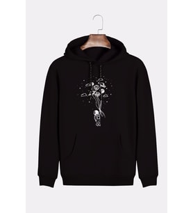 Unisex Siyah Kapüşonlu Paraşüt Baskılı Slim Fit Kanguru Cepli Sweatshirt 21K-5200180 Siyah