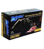 Dolphin Tek Kullanımlık Lateks Siyah Pudrasız Nitril Muayne Eldiveni Small Küçük Boy - 100'lü Paket