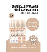 Aloe Vera Katkılı Huzur Veren Ferahlatıcı Vanilya ve Süt Kokulu 4'lü Aile Boyu Avantaj Paketi Bebek Kolonyası 4x150 ml