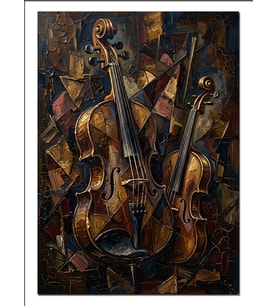 Ahşap Kemanlar Soyut Sanat Tablo Dekoratif Kanvas - Mdf Ahşap Tablo