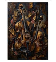 Ahşap Kemanlar Soyut Sanat Tablo Dekoratif Kanvas - Mdf Ahşap Tablo