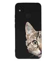 Xiaomi Redmi 9C Uyumlu Lansman Kılıf Catface Tasarımlı İçi Kadife Kapak-Siyah (Şeffaf)