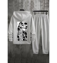Unisex Skullcracked Baskılı Eşofman Takımı (Gri)