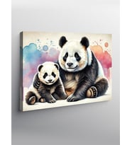 Kanvas Tablo Panda Ailesi Şefkati