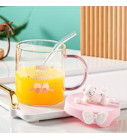 Livava Pipetli Tavşan Ve Ayıcık  Cam Kupa, 9x8,5