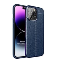 Microsonic Apple iPhone 14 Pro Max Kılıf Deri Dokulu Silikon Lacivert