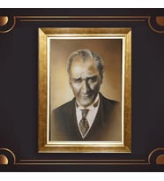 Altın Varaklı Çerçeveli Paspartulu Atatürk Tablo z4693 (Gold)