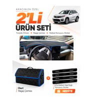 e-biz KİA SORENTO (2009-2014) Uyumlu Torpido Örtüsü + Deri Bagaj Çantası Seti - Siyah-Mavi - KI019
