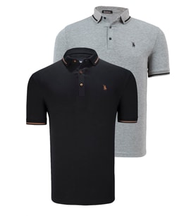 İKİLİ SET T8586 DEWBERRY ERKEK T-SHIRT-SİYAH-GRİ