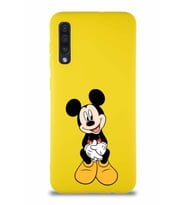 Samsung Galaxy A50 Soft Premier Kapak Mickey Mouse-A Tasarımlı Silikon Kılıf - Sarı (Şeffaf)