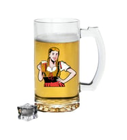 Bira İçen Kadın Baskılı Bira Bardağı - Bira Bardak (Şeffaf)