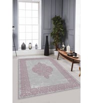 Pembe Klasik Göbekli Kaymaz Tabanlı Dekoratif Halı MK45 - 100 x 160 cm