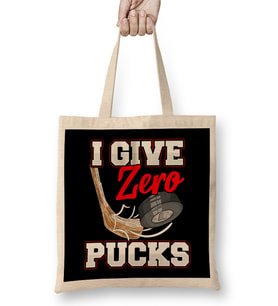 I Give Zero Pucks Ice Hockey Players Sarcastic Pun Bez Çanta Uzun Saplı