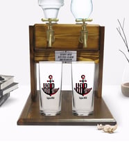 BK Gift Kişiye Özel Renkli Baskılı Kaptan Tasarımlı İkili Rakı Bardağı ve Çift Musluklu Doğal Ahşap Rakı Standı-3 (Model 1)