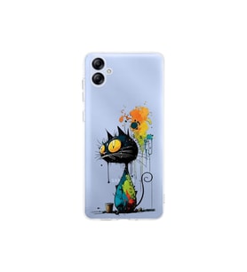 Samsung Galaxy A04e ile Uyumlu Splash Kedi Tasarımlı Şeffaf Silikon Kılıf