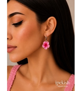 İpekish Pembe Çiçekli Halka Küpe Bijuteri Küpe Çiçek Figürlü Şık Kadın Küpe