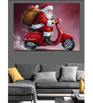 Noel Baba Hızlı Vespa Motorsiklet Dekoratif Kanvas - Mdf Ahşap Tablo