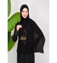 Black polyester shawl with Palestine map embroidery and the word Palestine in Gold S100026