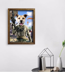 Evcil Dostlara Özel Asker Tasarımlı Portre Doğal Masif Ahşap Çerçeveli Tablo 45x65cm-1