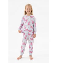 Kız Çocuk %100 Pamuk ve Filamingo Desenli Pijama Takımı 3-8 Yaş 12744IS MODANINO