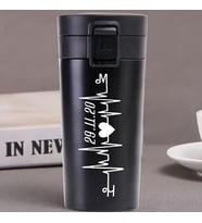 Kişiye Özel Paslanmaz Çelik 380 ml Vakumlu Kalp Ritmi Termos - Isı Yalıtımlı, Sızdırmaz Kapak (Siyah)