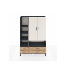 Hyperion Dolap 8 Raflı 4 Çekmeceli 2 Kapaklı 132x44x195 Antrasit-Aytaşı/Çam
