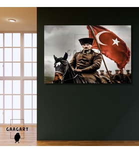 Tekli Yatay Kanvas Duvar Tablosu At Üzerinde Atatürk
