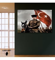 Tekli Yatay Kanvas Duvar Tablosu At Üzerinde Atatürk
