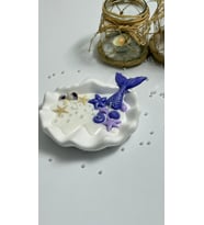 Serenity Sanat El Yapımı Deniz Yıldızlı Dekoratif Tabak %100 Doğal Soya Wax Kokulu Mum (Parlak Beyaz)