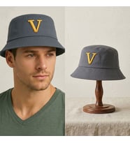 BK Gift Kişiye Özel Harf Nakışlı Unisex Bucket Şapka Mavi Pamuk Gabardin Kumaş Yazlık Şapka