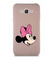 Samsung Galaxy J7 Core Soft Premier Kapak Minnie Mouse-A Tasarımlı Silikon Kılıf - Pudra (Şeffaf)