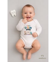 Diş Buğdayı Body %100 Pamuk İlk Dişim Çıktı Baskılı Uzun Kollu Bebek Body Çıtçıtlı Unisex Yenidoğan Zıbın