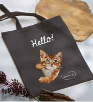 BK Gift Kedi Tasarımlı Antrasit Kumaş Bez Çanta, Baskılı Omuz Çantası, Alışveriş Çantası, Anneye Hediye-4