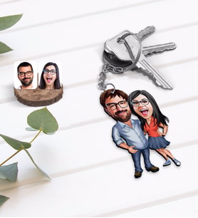 BK Gift Kişiye Özel Sevgililer Karikatürlü Ahşap Anahtarlık-105