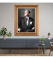 Altın Varaklı Çerçeveli Paspartulu Atatürk Tablo nl02A182 (Gold)