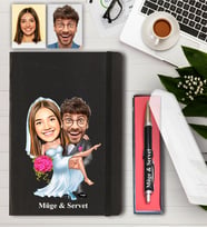 Kişiye Özel Gelin Damat Karikatür Defter ve Kalem