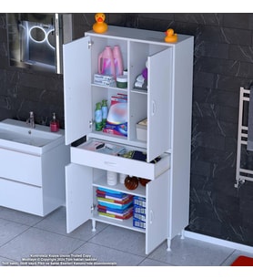 Modilayn YENİ AFRA 85x173x32,5 cm 1 Çekmece 4 Kapak 3 Raf 6 Bölme Çok Amaçlı Banyo & Mutfak Dolabı  (B.Beyaz)