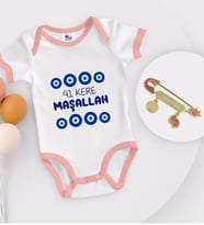 BK Kids Kişiye Özel Maşallah Tasarımlı Pembe Bebek Body Zıbın ve Kız Bebek İğnesi Hediye Seti-2