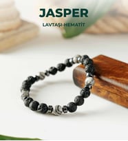 LuxtoneSertifikalı Jasper - Lavtaşı ve Hematit Elastik Bileklik Erkek Takı LX1910BL