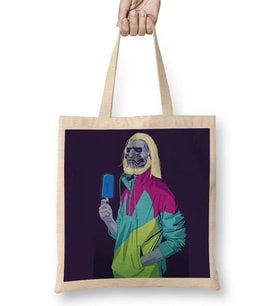 Pop Art Akgezen Tasarım Bez Çanta Uzun Saplı